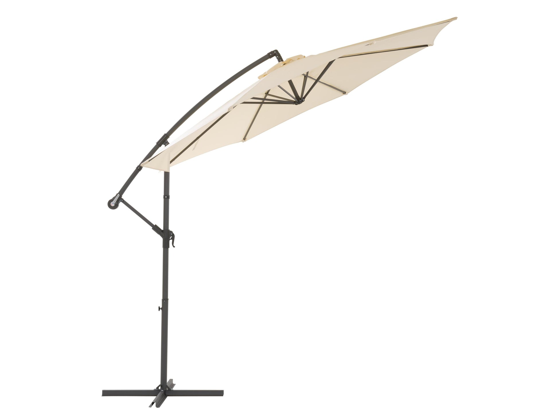 9.5ft tilting offset patio umbrella in warm white, featuring a sturdy aluminum frame, durable fabric canopy, and adjustable tilt mechanism for optimal shade coverage in outdoor spaces.