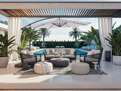 10ft Striped Offset Umbrella - Taupe And White - FINAL SALE ITEM