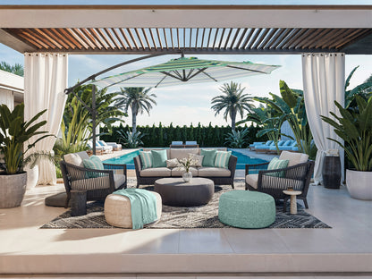 10ft Striped Offset Umbrella - Blue And Green - FINAL SALE ITEM