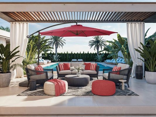 9.5ft Tilting Offset Patio Umbrella - Wine Red - FINAL SALE ITEM