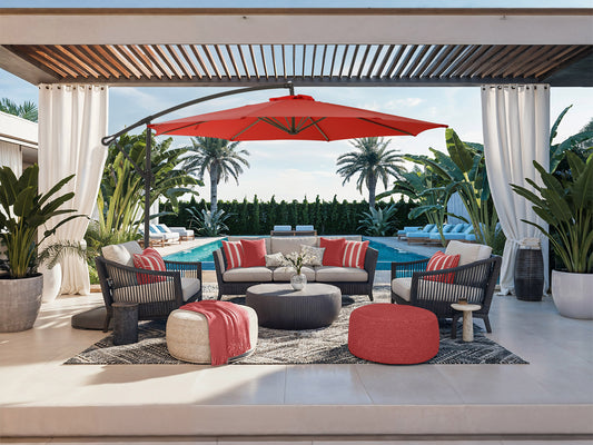 9.5ft Tilting Offset Patio Umbrella - Crimson Red - FINAL SALE ITEM