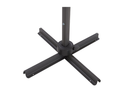 Black 11.5ft deluxe offset patio umbrella with sturdy aluminum frame, adjustable tilt, and UV-resistant canopy, providing ample shade for outdoor seating areas.