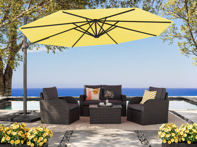 yellow deluxe offset patio umbrella 500 Series lifestyle scene CorLiving#color_ppu-yellow
