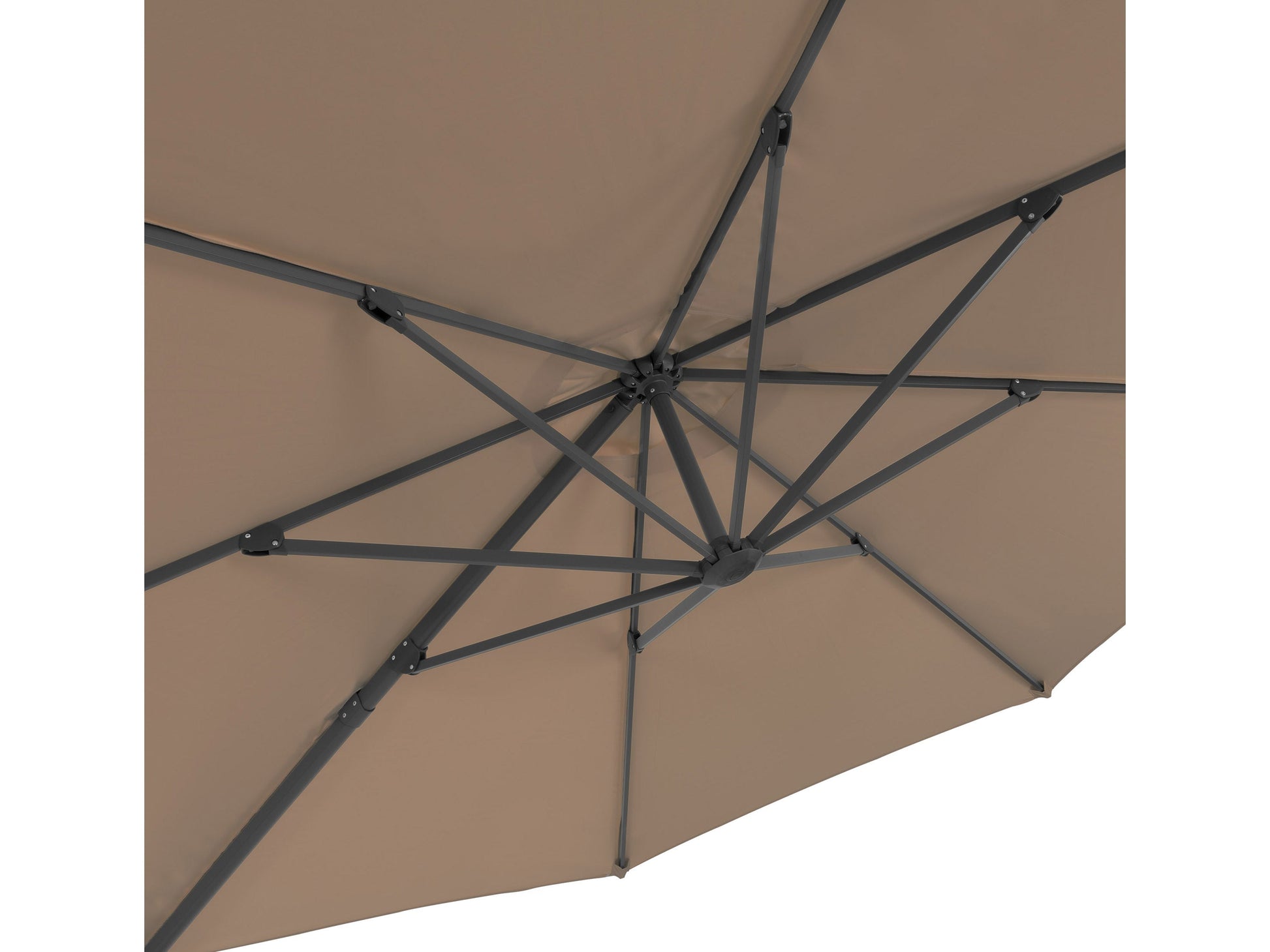 Brown 11.5ft deluxe offset patio umbrella with a sturdy aluminum frame, UV-resistant polyester canopy, and easy-to-use crank lift system. Ideal for outdoor spaces like patios, gardens, and poolside areas.