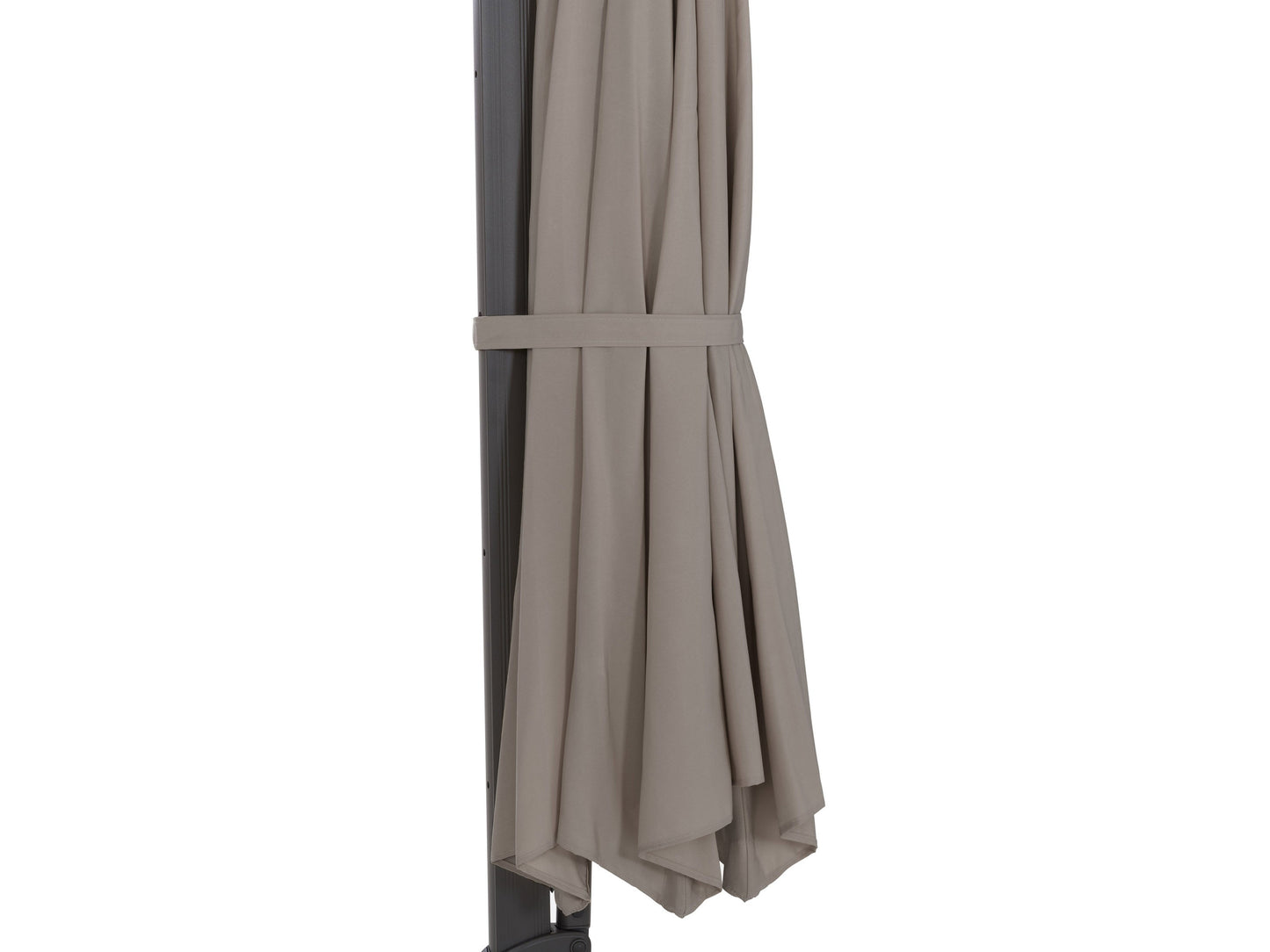 Large grey 11.5ft offset patio umbrella with sturdy aluminum frame, adjustable tilt, and crank lift system, providing ample shade for outdoor seating areas. Ideal for patios, decks, and poolside lounging.