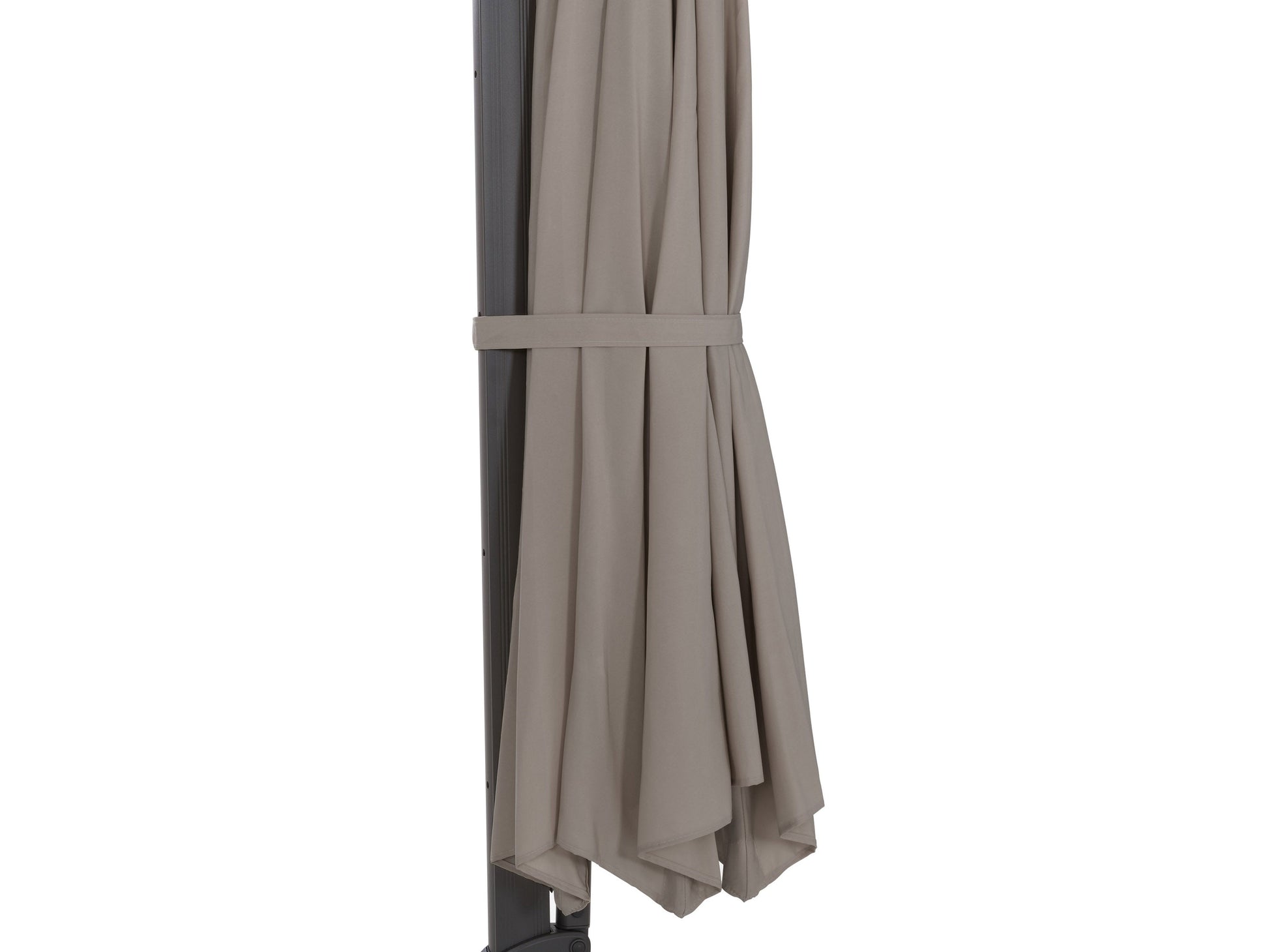 Large grey 11.5ft offset patio umbrella with sturdy aluminum frame, adjustable tilt, and crank lift system, providing ample shade for outdoor seating areas. Ideal for patios, decks, and poolside lounging.