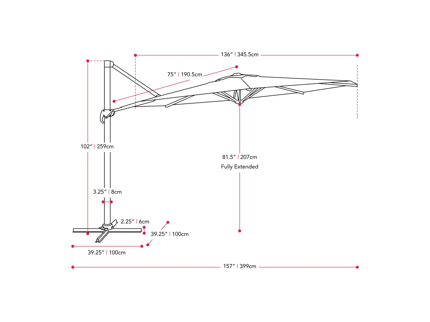 Large grey 11.5ft offset patio umbrella with sturdy aluminum frame, adjustable tilt, and crank lift system, providing ample shade for outdoor seating areas. Ideal for patios, decks, and poolside lounging.