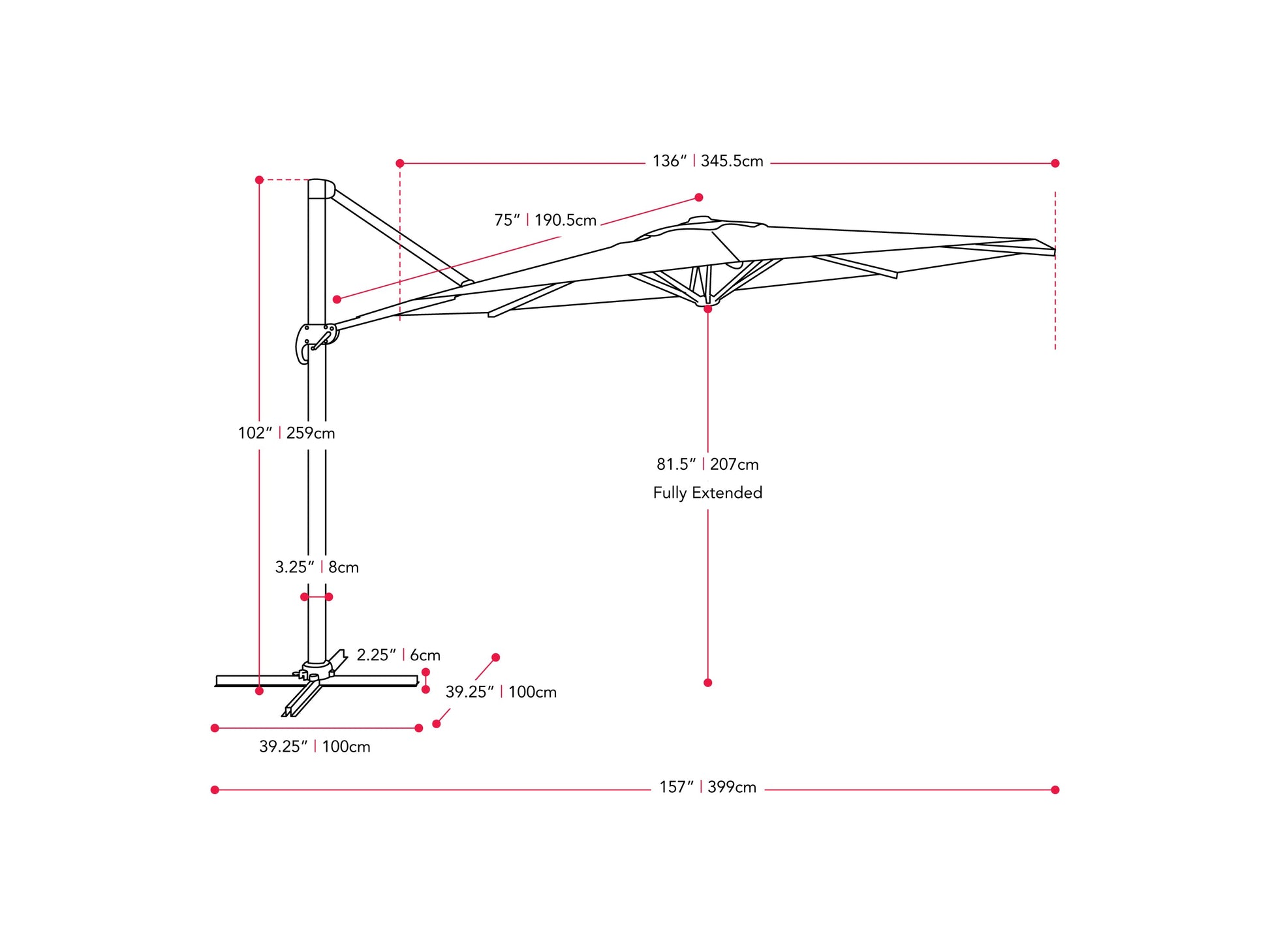 Large grey 11.5ft offset patio umbrella with sturdy aluminum frame, adjustable tilt, and crank lift system, providing ample shade for outdoor seating areas. Ideal for patios, decks, and poolside lounging.