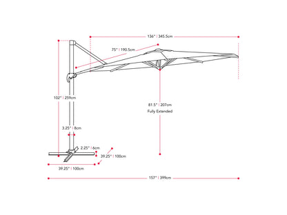 Large grey 11.5ft offset patio umbrella with sturdy aluminum frame, adjustable tilt, and crank lift system, providing ample shade for outdoor seating areas. Ideal for patios, decks, and poolside lounging.