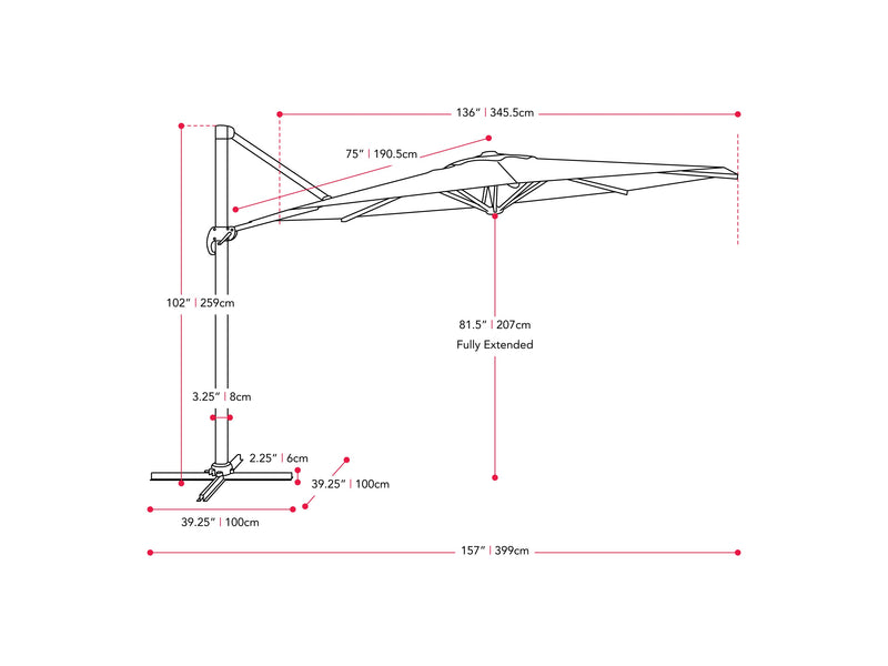 lime green deluxe offset patio umbrella 500 Series measurements diagram CorLiving