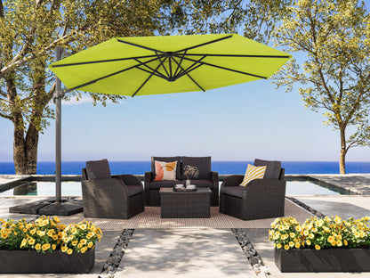 Lime green 11.5ft deluxe offset patio umbrella with sturdy aluminum frame, easy tilt mechanism, and UV-resistant fabric, providing ample shade for outdoor spaces.
