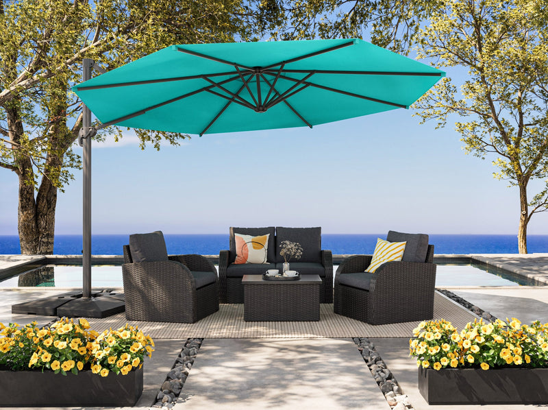 turquoise blue deluxe offset patio umbrella 500 Series lifestyle scene CorLiving