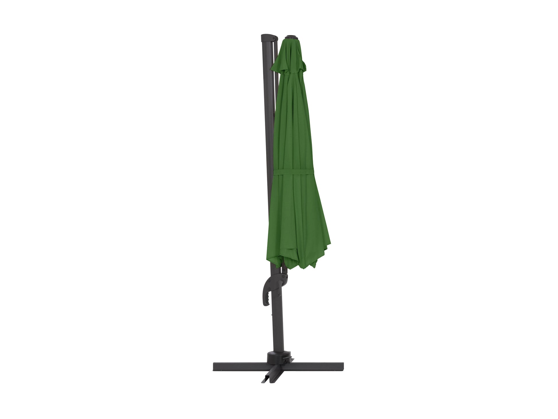 11.5ft deluxe offset patio umbrella in forest green with sturdy aluminum frame, crank lift system, and UV-resistant canopy, perfect for outdoor shading on patios, gardens, and pool areas.