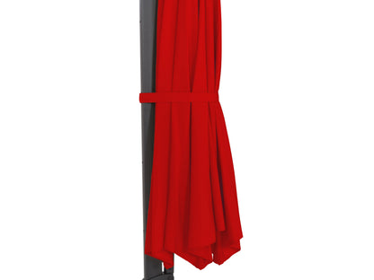 Crimson red deluxe offset patio umbrella with 11.5ft canopy, featuring a sturdy aluminum frame, adjustable tilt, and weather-resistant fabric, ideal for outdoor seating areas and garden decor.