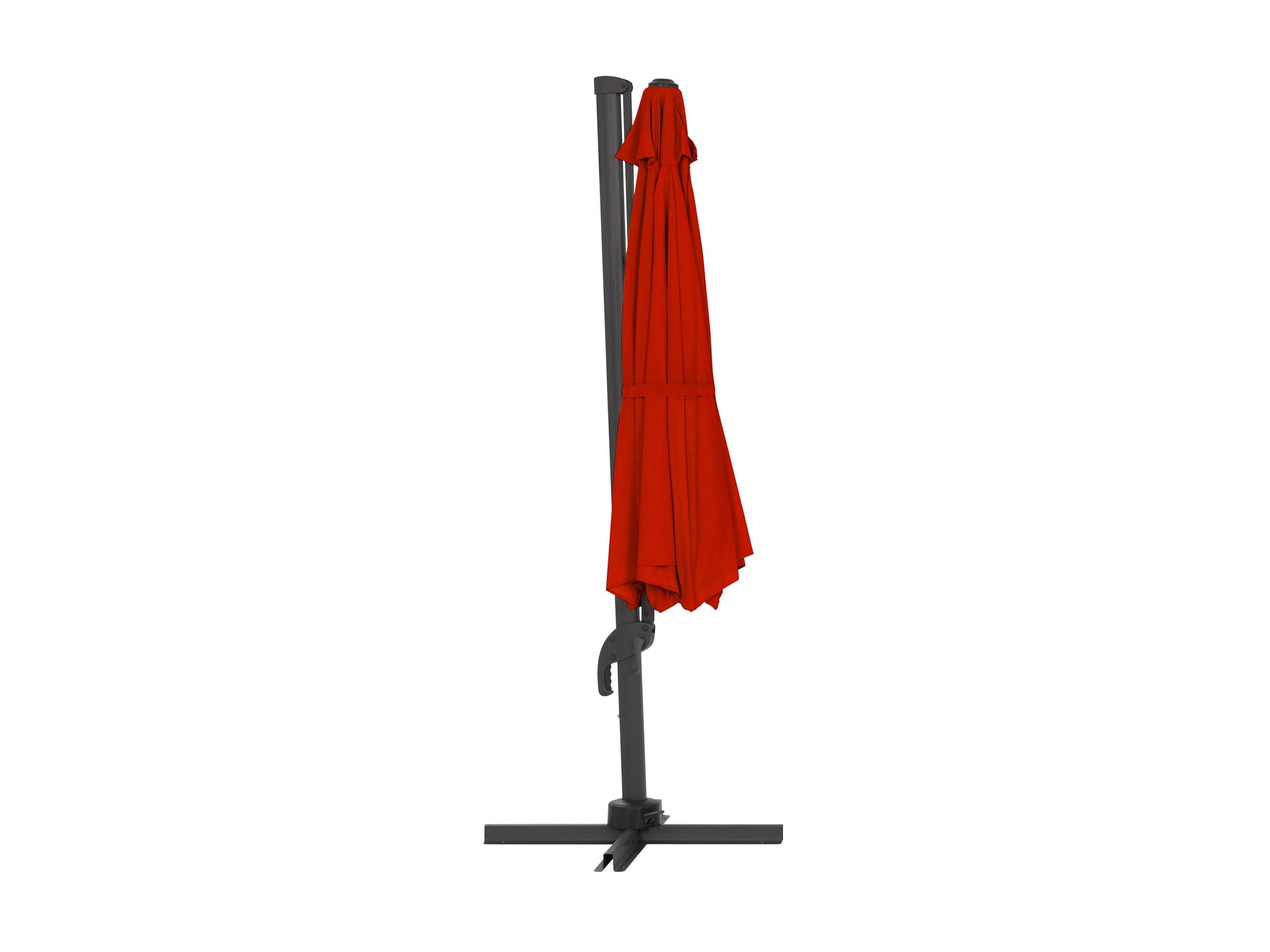 Crimson red deluxe offset patio umbrella with 11.5ft canopy, featuring a sturdy aluminum frame, adjustable tilt, and weather-resistant fabric, ideal for outdoor seating areas and garden decor.