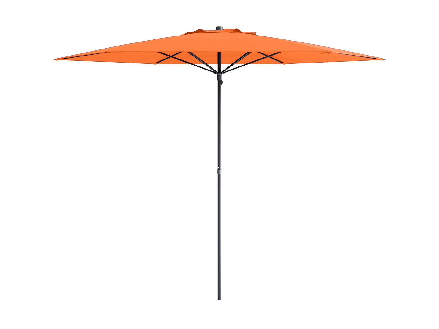 Bright orange 7.5ft beach umbrella with sturdy aluminum pole, UV-resistant fabric, and tilt mechanism for adjustable shade. Perfect for outdoor use, providing ample sun protection on sandy beaches or backyard patios.
