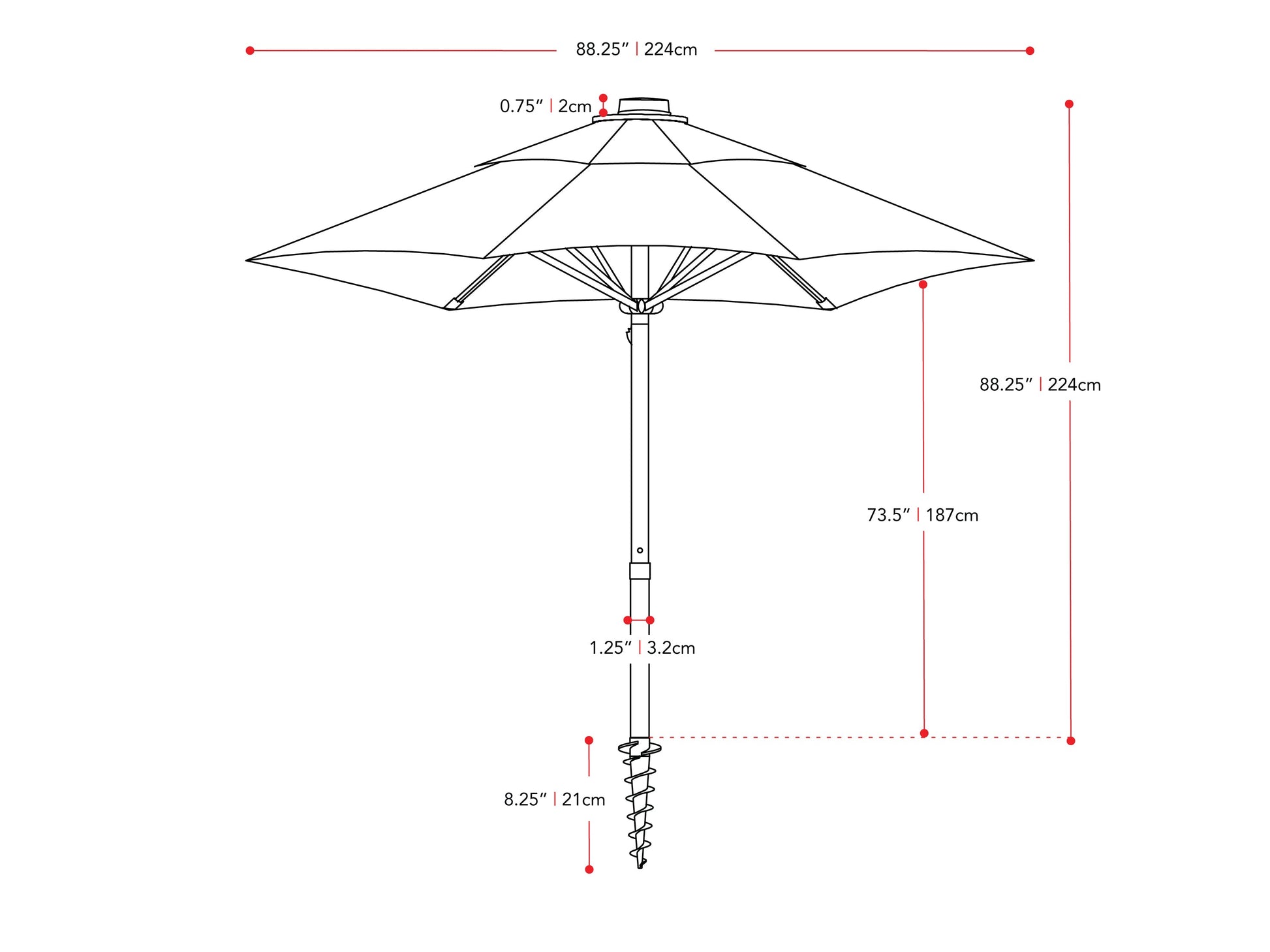 Warm white 7.5ft beach umbrella with UV protection, featuring a sturdy aluminum pole and tilt mechanism for adjustable shade. Ideal for outdoor use, providing ample coverage and stylish beachside comfort.