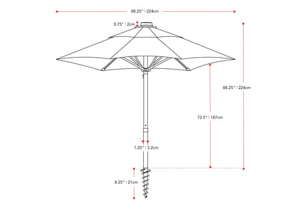 Warm white 7.5ft beach umbrella with UV protection, featuring a sturdy aluminum pole and tilt mechanism for adjustable shade. Ideal for outdoor use, providing ample coverage and stylish beachside comfort.