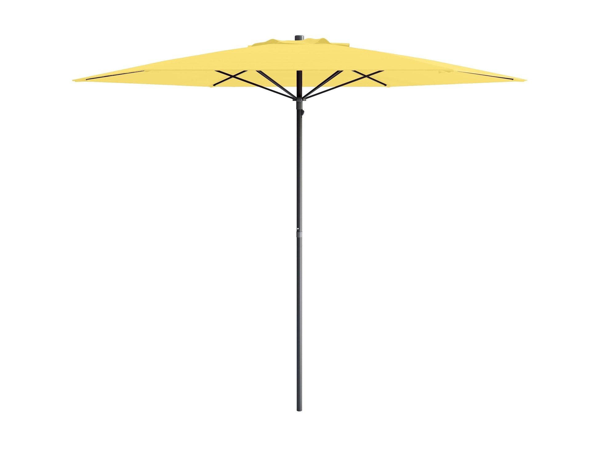 Yellow 7.5ft beach umbrella with sturdy aluminum pole, UV-resistant fabric, and adjustable tilt feature. Ideal for seaside relaxation, providing ample shade and weather protection.