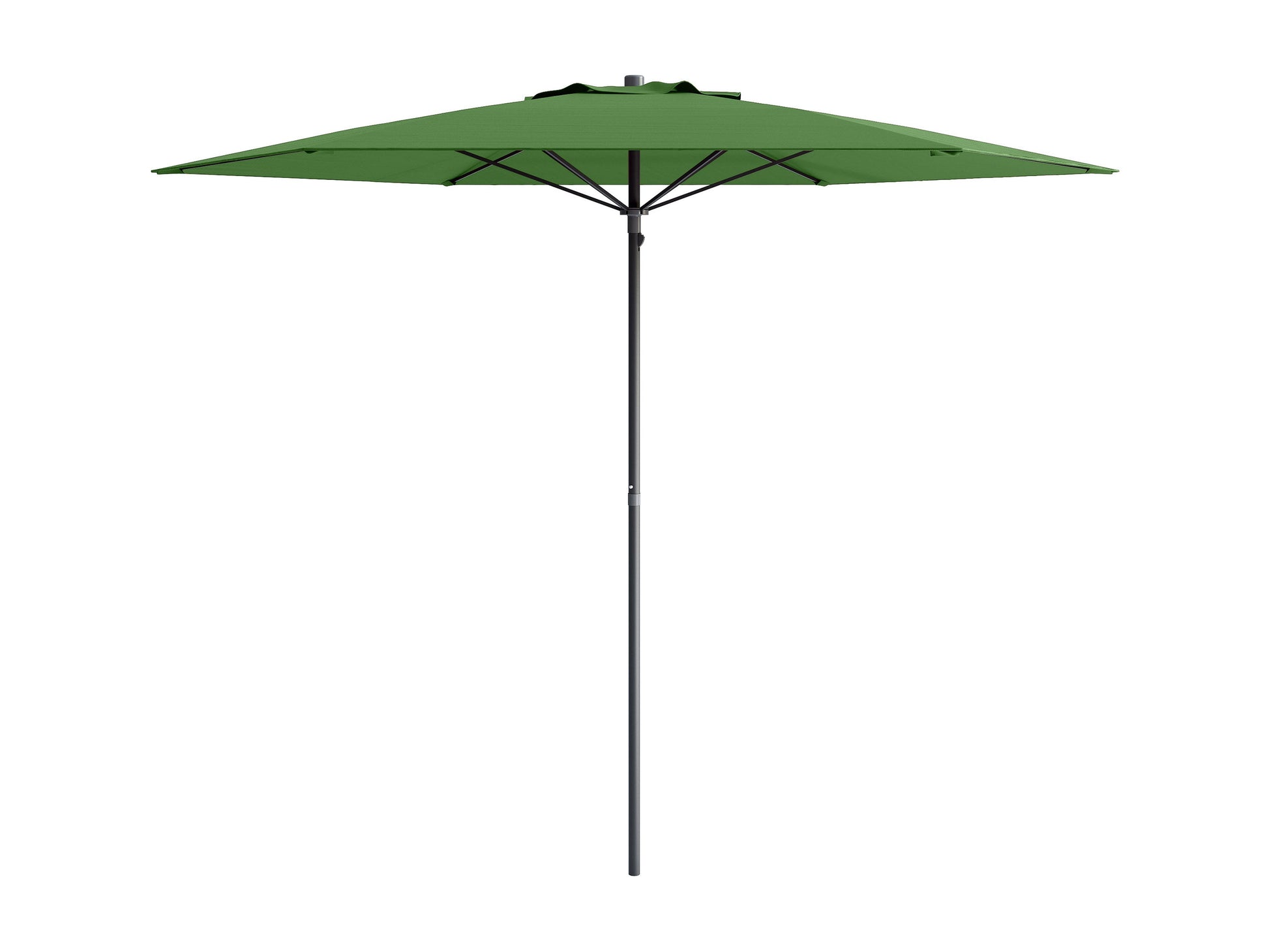 Forest green 7.5ft beach umbrella with sturdy aluminum pole, UV-resistant fabric, and tilt mechanism for adjustable shade. Perfect for outdoor use, providing ample coverage and protection from the sun.
