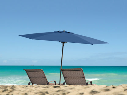 Cobalt blue 7.5ft beach umbrella with sturdy aluminum pole, UV-resistant canopy, and tilt mechanism for adjustable shade. Ideal for beach outings and outdoor activities.