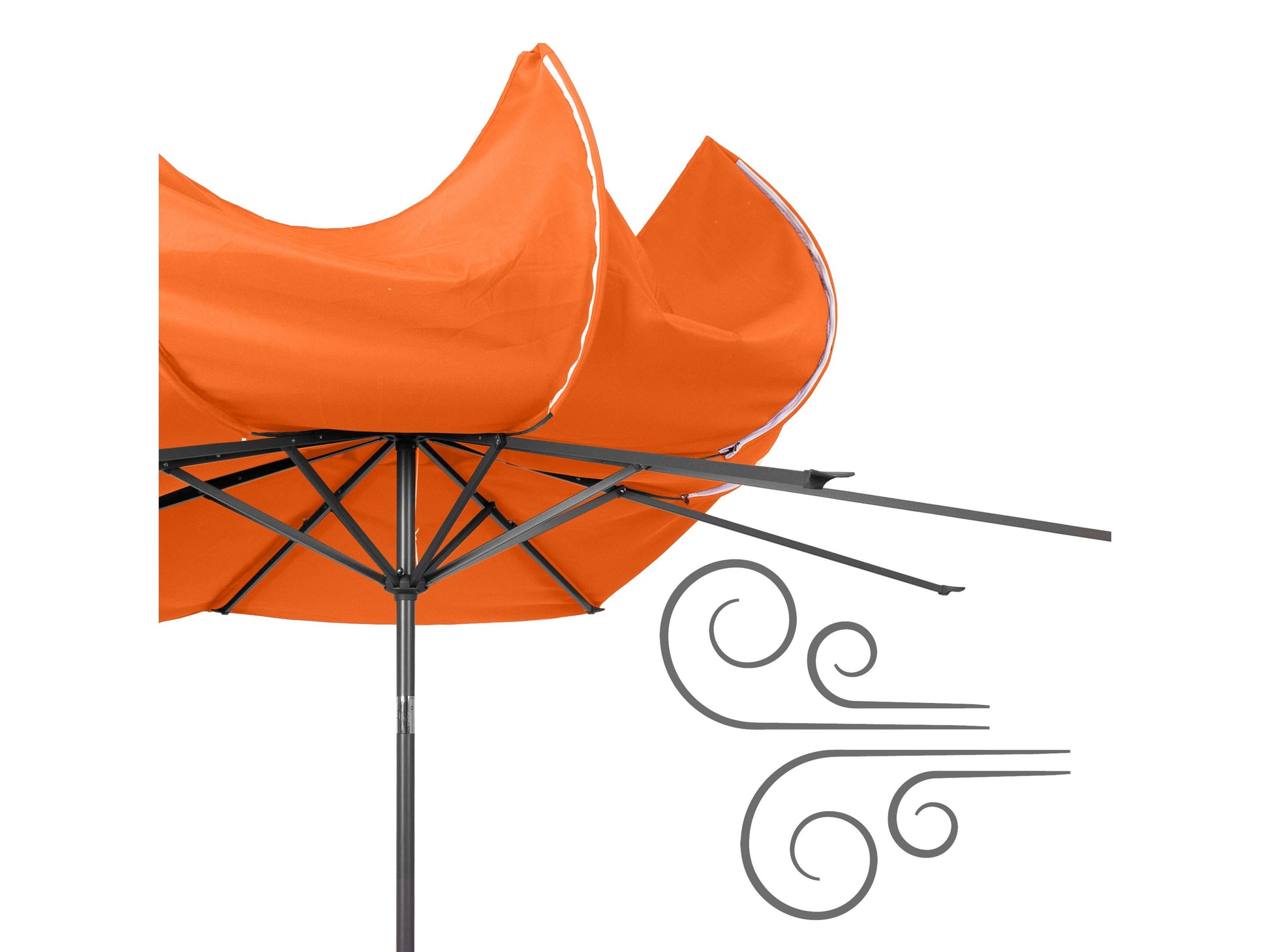 Orange 10ft wind-resistant patio umbrella with sturdy aluminum pole, adjustable tilt feature, and UV-resistant canopy. Ideal for outdoor spaces, providing ample shade and protection from the elements.