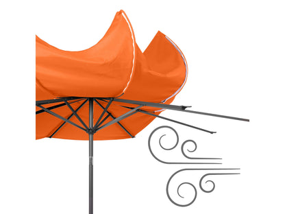 Orange 10ft wind-resistant patio umbrella with sturdy aluminum pole, adjustable tilt feature, and UV-resistant canopy. Ideal for outdoor spaces, providing ample shade and protection from the elements.