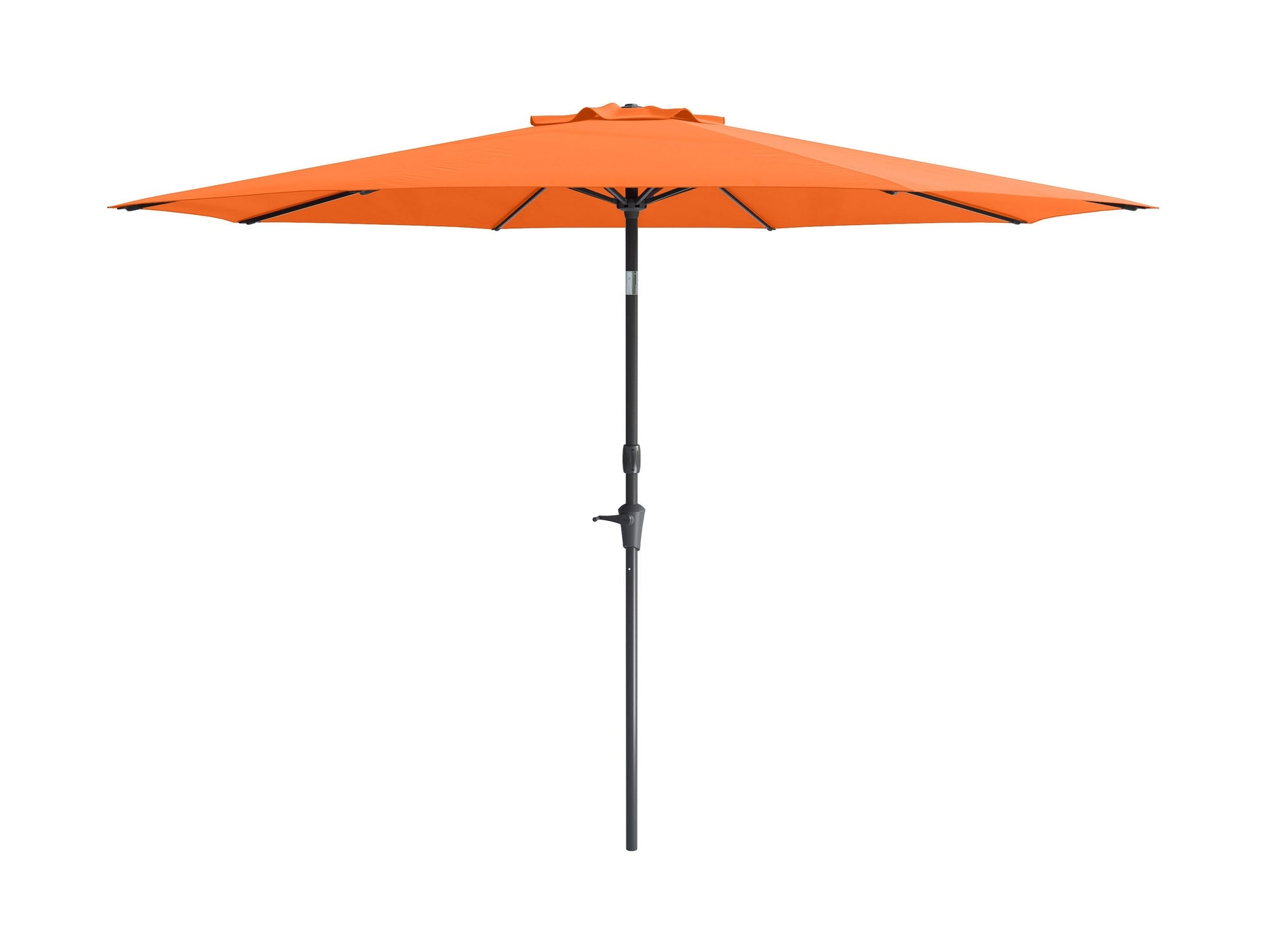 Orange 10ft wind-resistant patio umbrella with sturdy aluminum pole, adjustable tilt feature, and UV-resistant canopy. Ideal for outdoor spaces, providing ample shade and protection from the elements.
