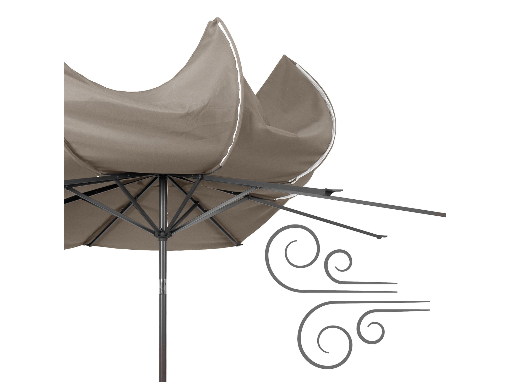 10ft wind-resistant patio umbrella in sandy grey with a sturdy metal frame, crank lift system, and UV-resistant canopy. Ideal for outdoor spaces, providing ample shade and durability in various weather conditions.