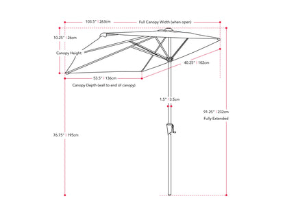 Black 8.5ft half umbrella with a durable metal frame, water-resistant polyester canopy, and crank handle for easy opening and closing, perfect for small patios and balconies.