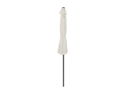 Off-white 8.5ft half umbrella with sturdy aluminum frame, UV-resistant canopy, and crank handle for easy opening. Ideal for patios and small outdoor spaces, providing shade and weather protection.