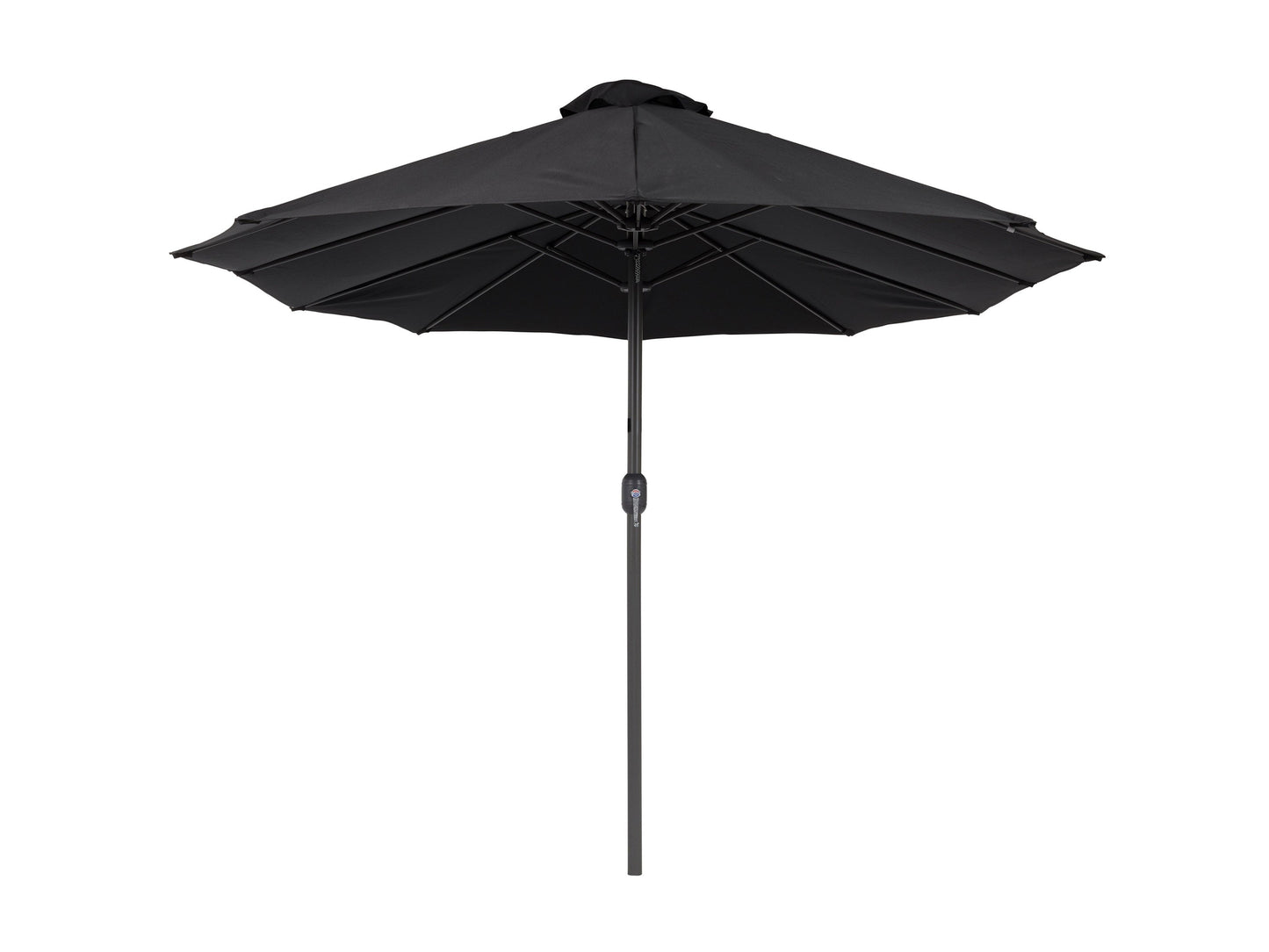 Black 15ft double patio umbrella with sturdy metal frame, UV-resistant fabric, and crank lift system, providing ample shade for outdoor seating areas. Ideal for large patios and garden spaces.