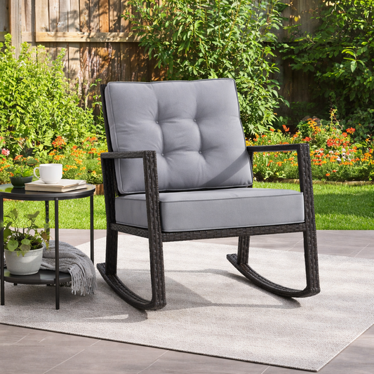 Black and Grey Wicker Outdoor Rocking Chair - FINAL SALE ITEM