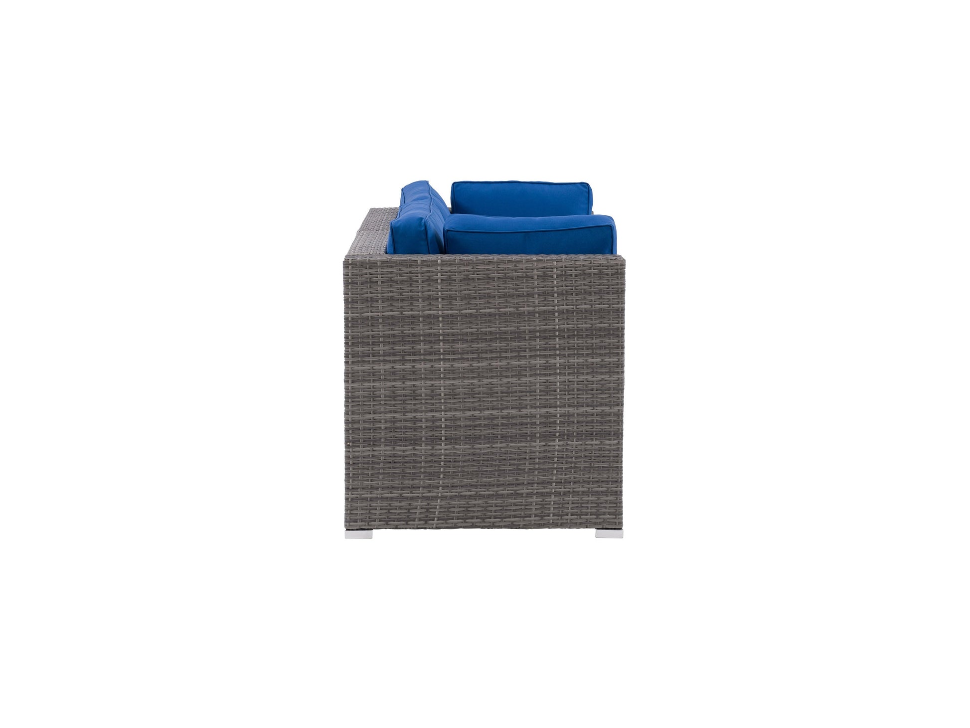 Outdoor loveseat patio chair, 2-piece set with gray cushions, dark brown wicker frame, modern design, weather-resistant materials, perfect for garden or patio seating, comfortable and stylish outdoor furniture.