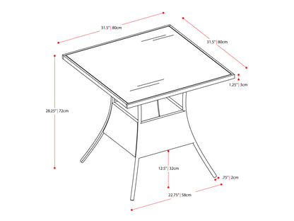 Square outdoor dining table with weather-resistant gray wicker frame, tempered glass top, and sturdy metal legs, perfect for patio or garden settings. Ideal for outdoor dining and entertaining.