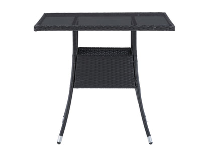 Modern 5-piece patio dining set with a rectangular glass table and four cushioned chairs in beige and brown wicker, featuring weather-resistant materials and a sleek design perfect for outdoor spaces.