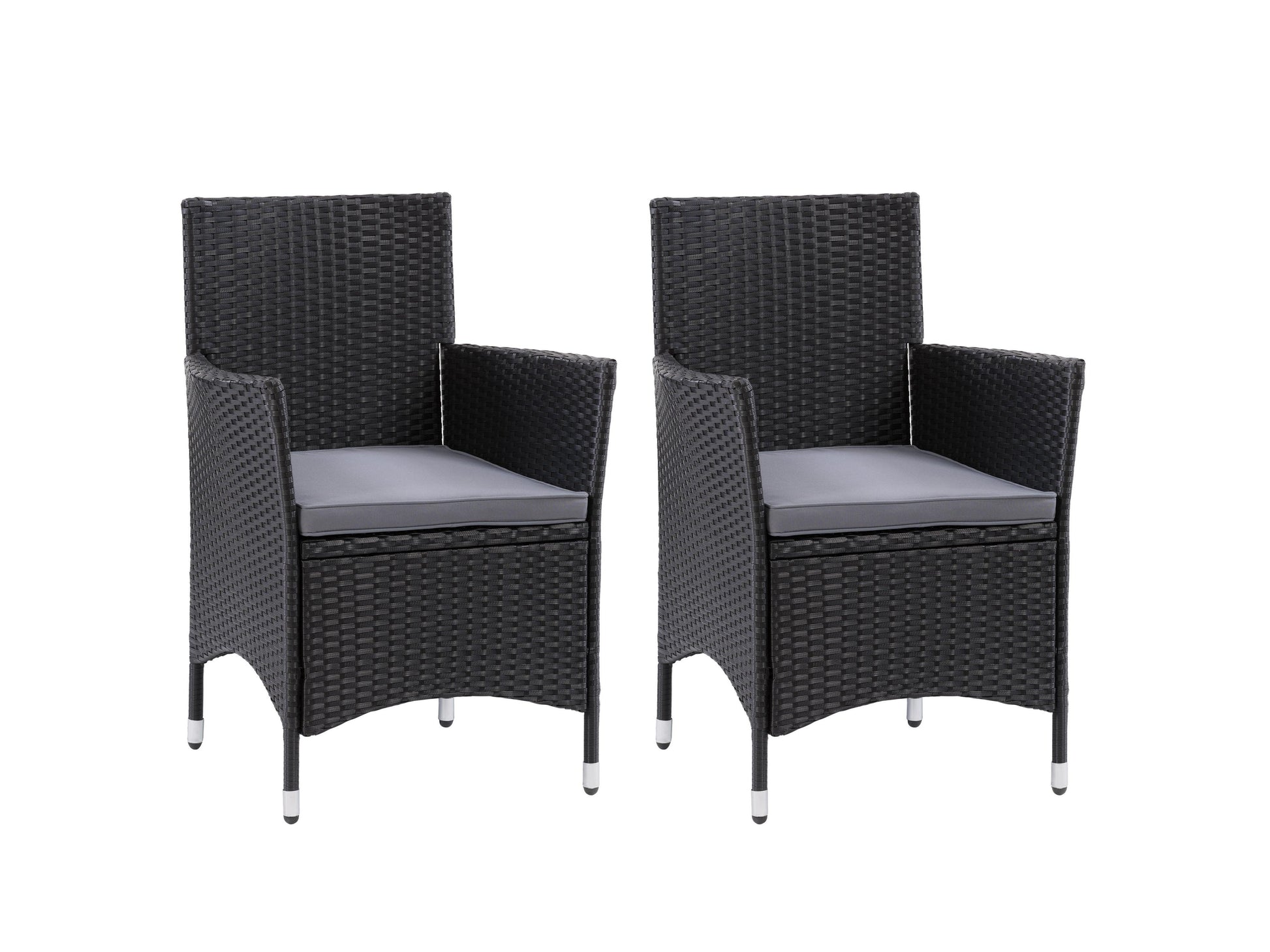 Gray wicker patio dining set with six cushioned chairs, rectangular glass-top table, and weather-resistant materials, perfect for outdoor dining and entertaining.
