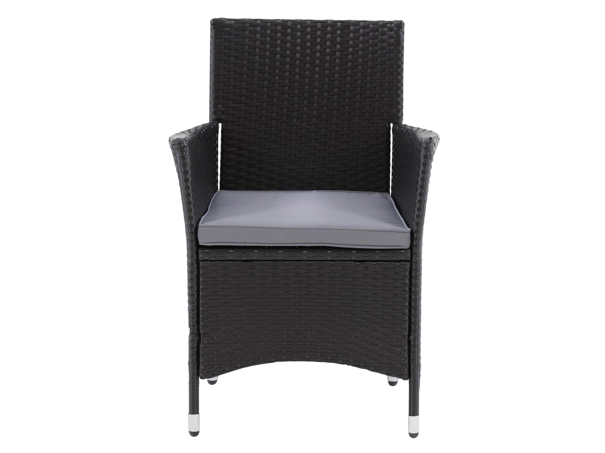Set of 2 wicker patio armchairs with natural rattan texture, featuring beige cushions and sturdy wooden legs, perfect for outdoor seating and garden decor.