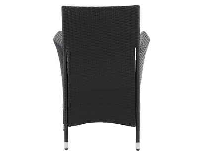 Set of 2 wicker patio armchairs with natural brown finish, featuring comfortable beige cushions, sturdy wooden legs, and a stylish woven texture perfect for outdoor seating and garden decor.