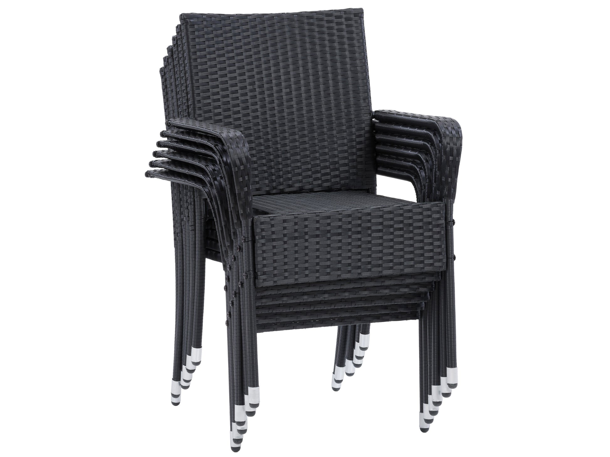 Gray wicker patio dining set with six cushioned chairs, rectangular glass-top table, and weather-resistant materials, perfect for outdoor dining and entertaining.