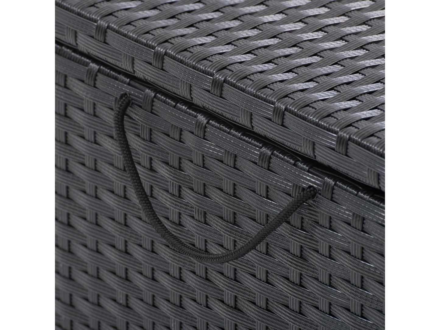 Outdoor cooler table with a sleek black finish, featuring a textured surface and built-in ice compartment, perfect for patio storage and entertaining.