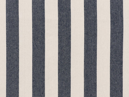 Navy blue and white striped patio hammock with wooden stand, featuring durable cotton fabric and sturdy, weather-resistant wood frame, perfect for outdoor relaxation and garden lounging.
