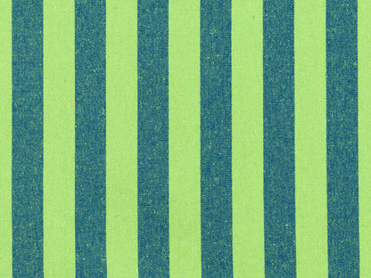 Blue and green striped patio hammock with a sturdy wooden stand, featuring durable fabric and a comfortable design perfect for outdoor relaxation.