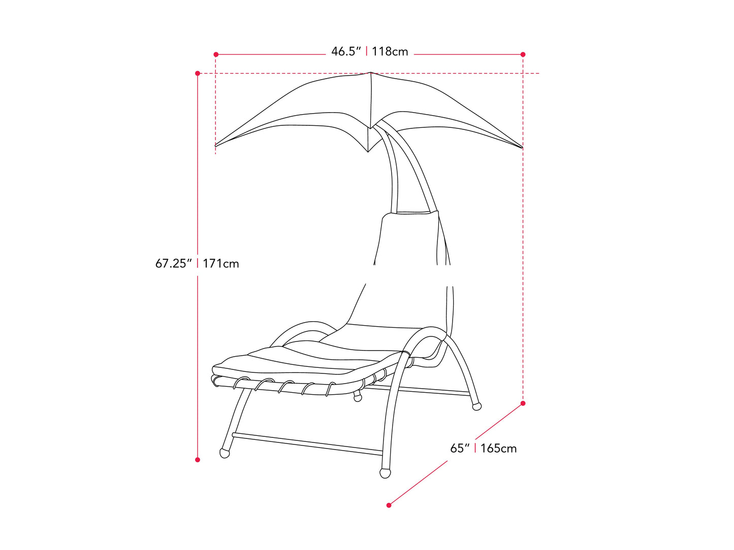 Grey patio lounge chair with canopy, featuring a sleek metal frame, comfortable cushioned seat, and adjustable reclining positions. Ideal for outdoor relaxation, UV-resistant fabric ensures durability and longevity.