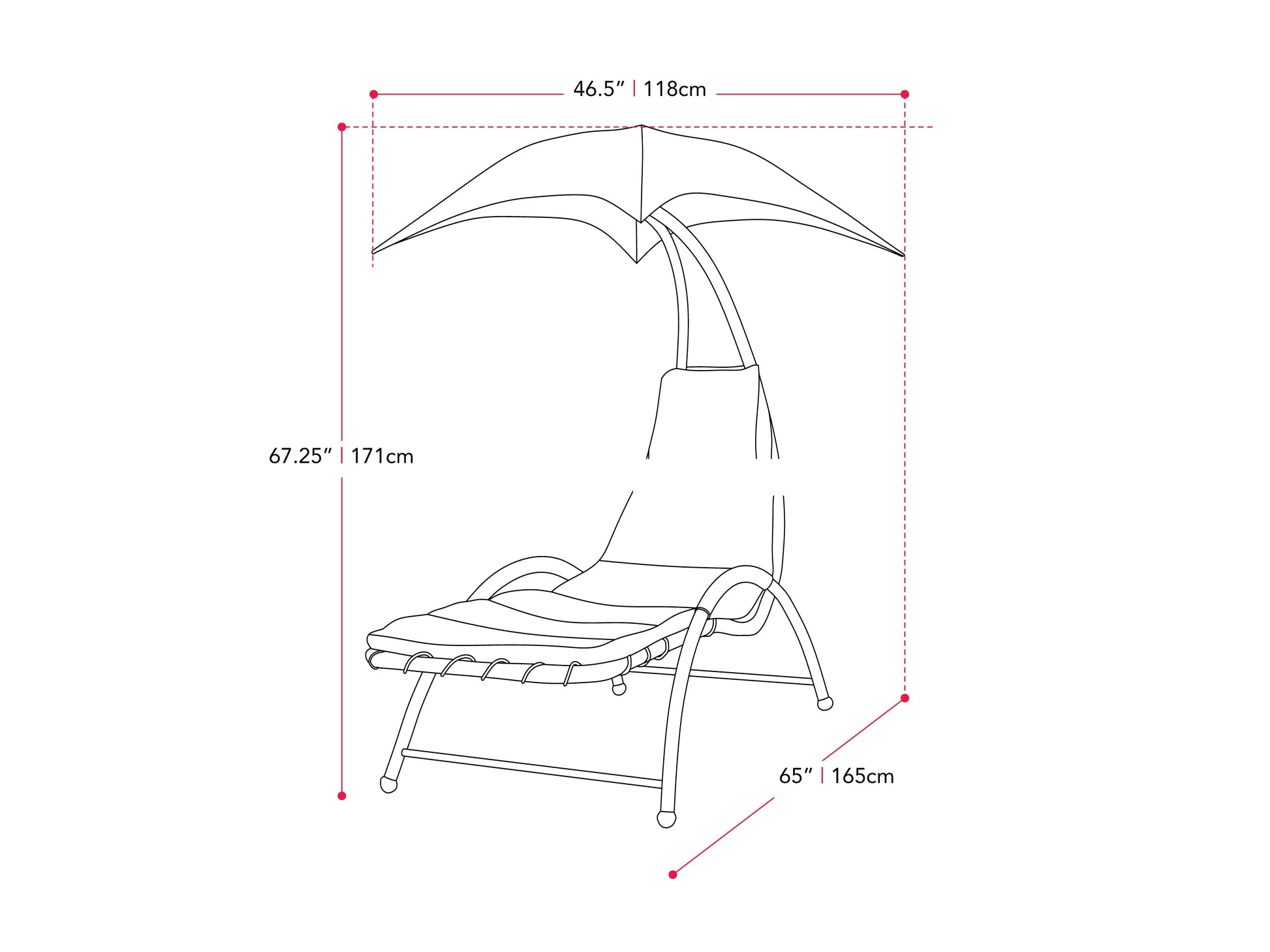 Grey patio lounge chair with canopy, featuring a sleek metal frame, comfortable cushioned seat, and adjustable reclining positions. Ideal for outdoor relaxation, UV-resistant fabric ensures durability and longevity.