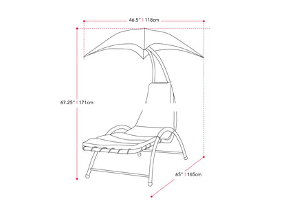Grey patio lounge chair with canopy, featuring a sleek metal frame, comfortable cushioned seat, and adjustable reclining positions. Ideal for outdoor relaxation, UV-resistant fabric ensures durability and longevity.