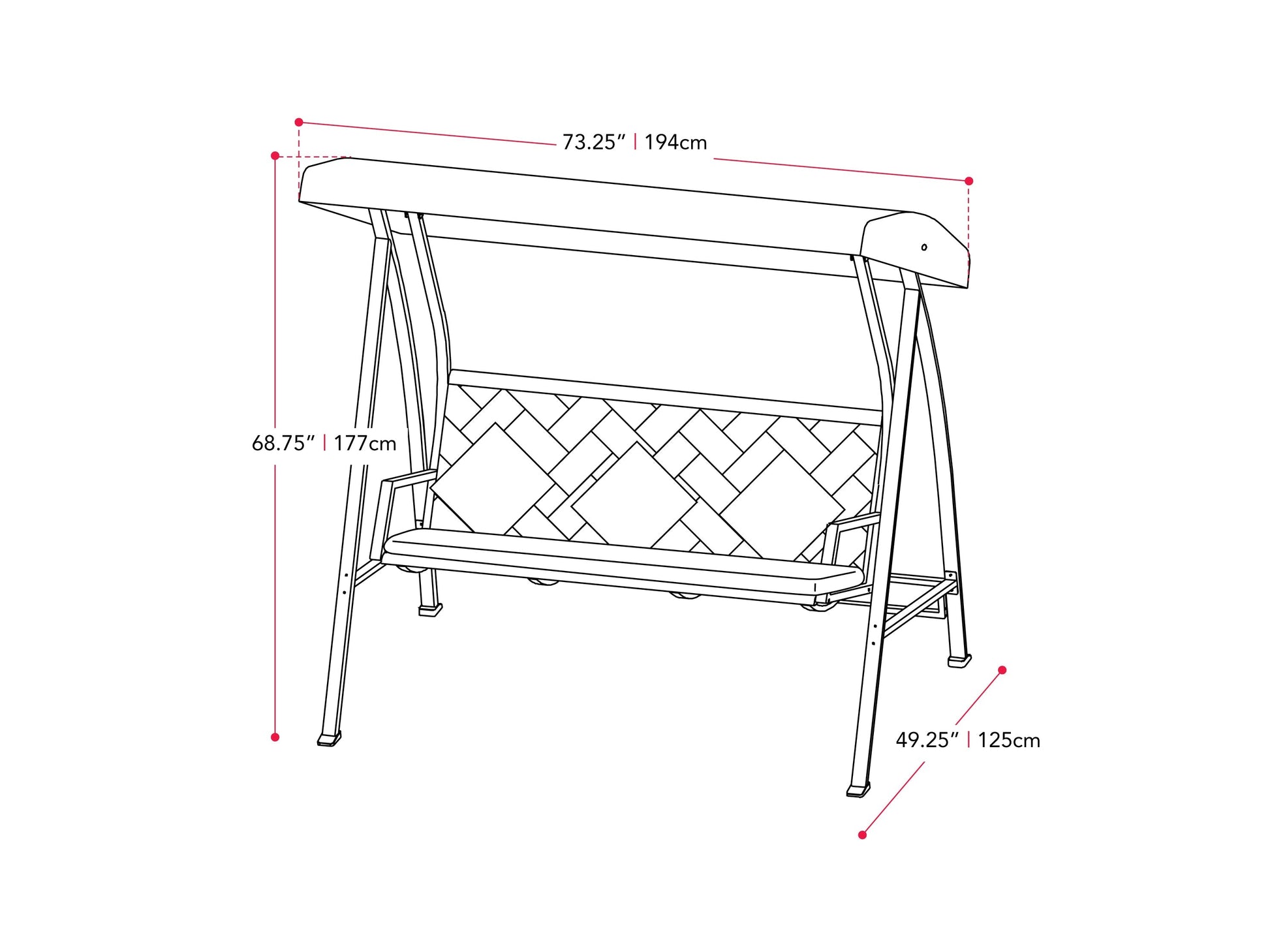 Navy blue patio swing with canopy, cushioned seats, sturdy steel frame, and adjustable sunshade. Ideal for outdoor relaxation and garden decor.