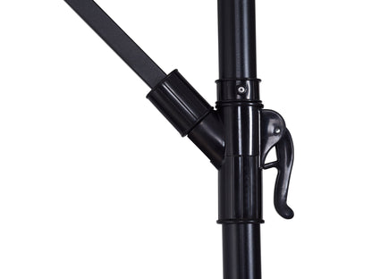 Wine red 9ft cantilever patio umbrella with tilting feature, sturdy aluminum frame, UV-resistant fabric, and crank lift system for easy adjustment. Perfect for outdoor spaces like patios, gardens, and poolside areas.