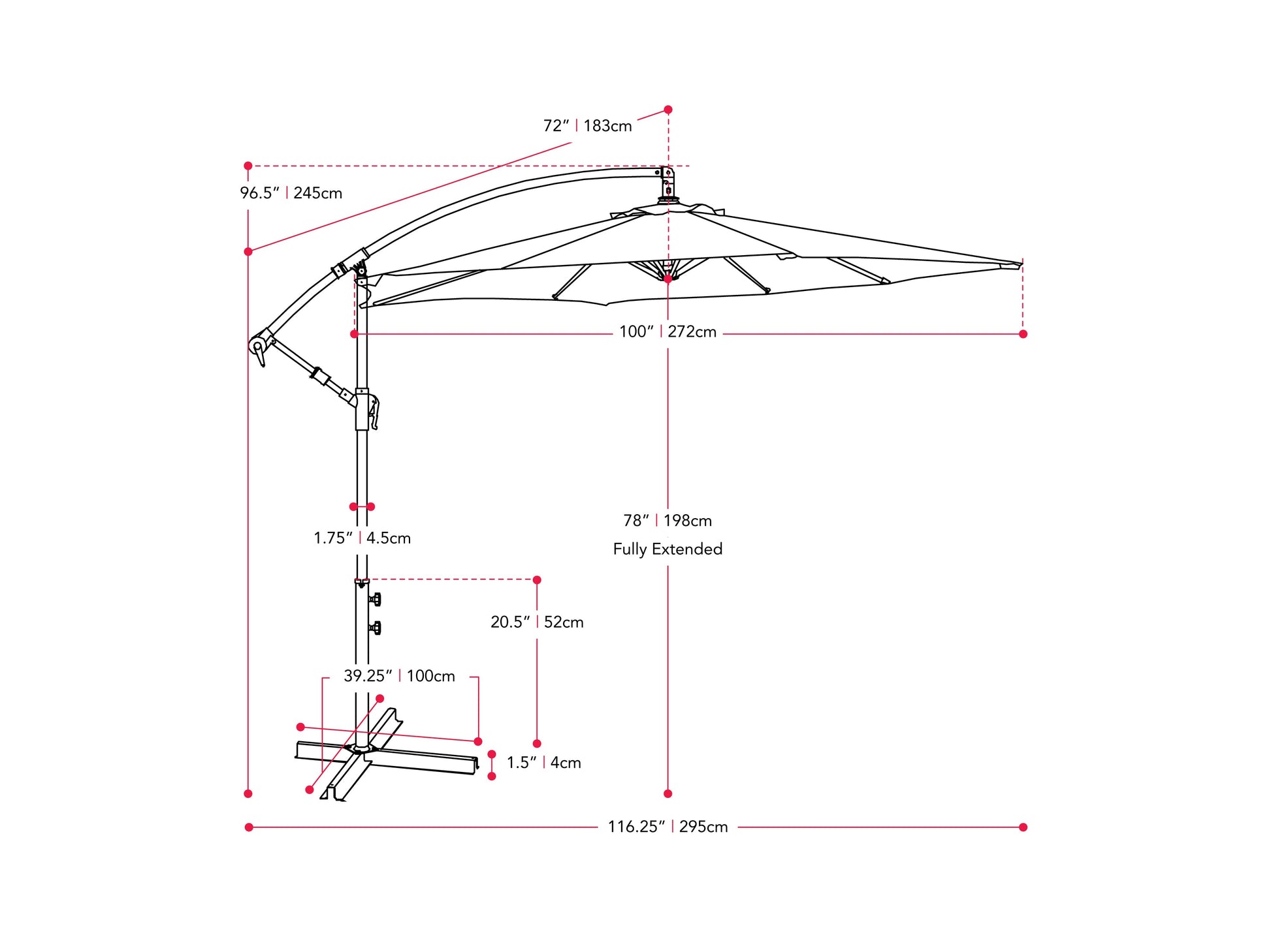 Wine red 9ft cantilever patio umbrella with tilting feature, sturdy aluminum frame, UV-resistant fabric, and crank lift system for easy adjustment. Perfect for outdoor spaces like patios, gardens, and poolside areas.