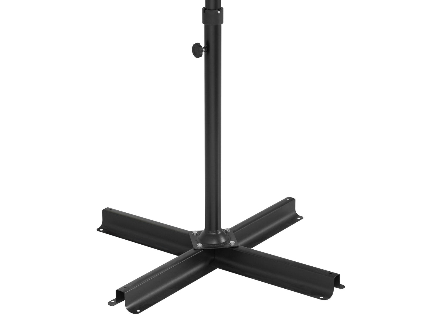 Black 10ft cantilever patio umbrella with tilting feature, sturdy aluminum frame, and UV-resistant fabric, providing ample shade for outdoor seating areas.